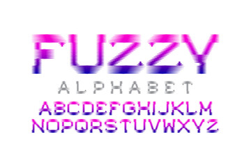 Fuzzy alphabet. Pink blue gradient font. Isolated english alphabet.