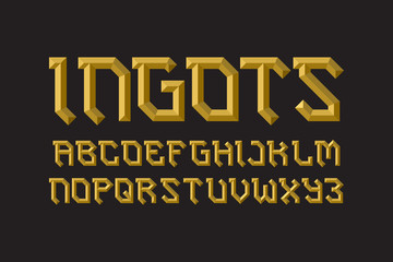 Ingots alphabet. Artistic faceted font. Isolated english alphabet.