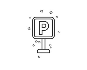 Parking line icon. Car park sign. Transport place symbol. Geometric shapes. Random cross elements. Linear Parking icon design. Vector