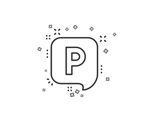 Parking line icon. Car park speech bubble sign. Transport place symbol. Geometric shapes. Random cross elements. Linear Parking icon design. Vector