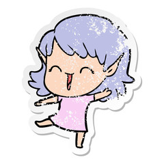 distressed sticker of a cartoon elf girl
