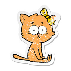 distressed sticker of a cartoon cat