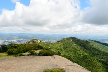 Amazing green landscape seen from Pedra Grande, a stone hill in Atibaia, Sao Paulo in Brazil. This kind of vegetation is called Atlantic forest