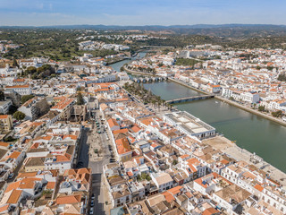 Aerial view of charming Tavira in sunny day, Algarve, Portugal