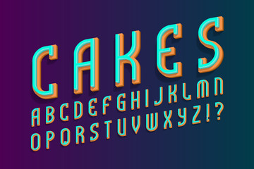 Cakes volumetric alphabet. Urban 3d font. Isolated english alphabet.