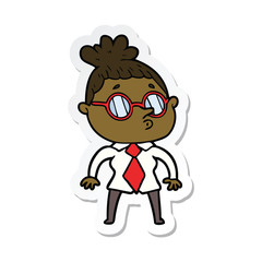 sticker of a cartoon woman wearing glasses