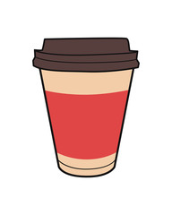 Vector colorful illustration of take-out coffee cup. Vintage icon for drink and beverage menu or cafe design.