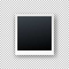 Vector retro realistic instant photo card with shadow effect isolated on transparent background. Illustration of polaroid photo frame.