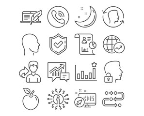 Set of World statistics, Copyright laptop and Accounting icons. Head, Face id and Efficacy signs. Report, Methodology and Unlock system symbols. Global report, Writer device, Supply and demand