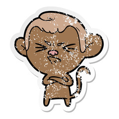 distressed sticker of a cartoon angry monkey