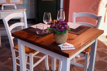 reserved table in the restaurant, outdoor
