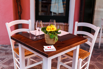 reserved table in the restaurant, outdoor