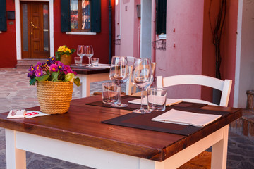 reserved table in the restaurant, outdoor