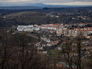 Aerial view of the mountain village Bejar (Salamanca)
