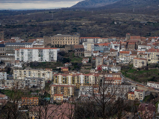 Aerial view of the mountain village Bejar (Salamanca)