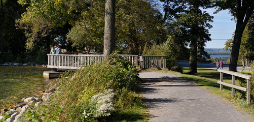 Viewing platform at Lake on the Mountain 200 feet above Bay of Quinte, Lake Ontario, Prince Edward County, Canada