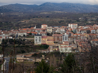 Naklejka premium Aerial view of the mountain village Bejar (Salamanca)
