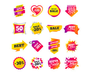 Sale banner templates design. Special offer tags. Cyber monday sale discounts. Black friday shopping icons. Best ultimate offer. Super shopping discount icons. Vector