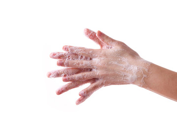 Washing hands isolated on a white background