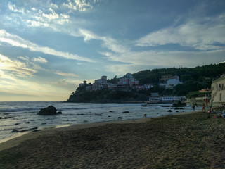 Castiglioncello beach. People are bathing. Tuscany, Italy.