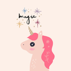 Obraz premium Unicorn head nursery wall art, animal prints, baby room pictures, commercial and personal use clip art, vector graphics