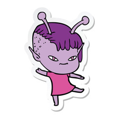 sticker of a cute cartoon alien girl