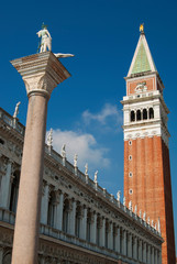 Fototapeta na wymiar Campanila bell tower at piazza San Marco in Venice, Itlay on a beautiful sunny summer day