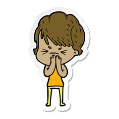 sticker of a cartoon frustrated woman