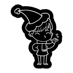 cartoon icon of a woman thinking wearing santa hat