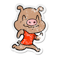 distressed sticker of a nervous cartoon pig