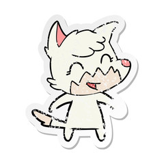 distressed sticker of a happy cartoon fox