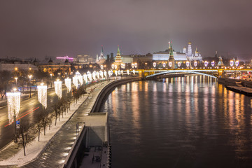 Obraz premium View of the night Moscow. View of the night Kremlin.