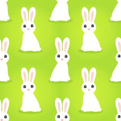 White cute rabbits seamless pattern.