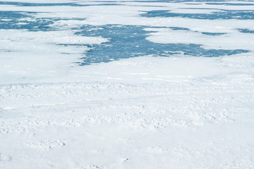 Frozen lake covered with snow