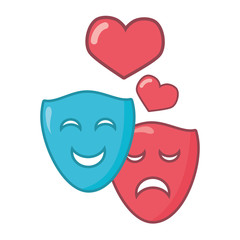 drama comedy masks hearts