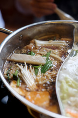 Hot pot with vegetables and pork