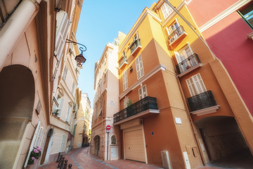 Fototapeta na wymiar Morning walking street of Monaco old town with traditional architecture