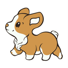 Welsh corgi dog breed vector illustration. Cute puppy walk side view, cartoon icon. Fluffy Corgi Pembroke, love dogs. Simple emblem for pet shop, zoo ads, animal food package. Canine theme flat style