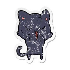distressed sticker of a cute cartoon cat