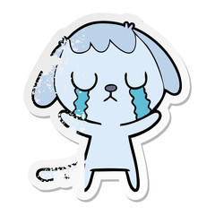 distressed sticker of a cute cartoon dog crying