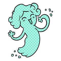 cartoon doodle of a happy pink ghost