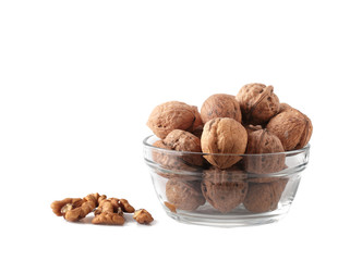 Walnuts isolated on white background.