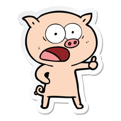 sticker of a cartoon pig shouting