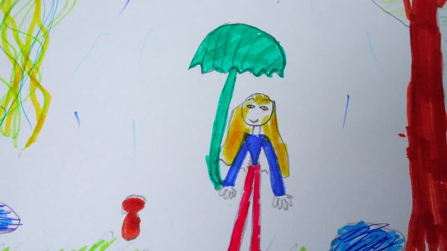 Girl in the rain, drawing.