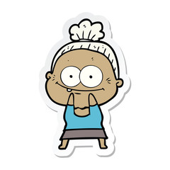 sticker of a cartoon happy old woman
