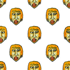 Pencil Drawing Man Head Caricature Motif Seamless Pattern