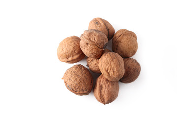 Walnuts isolated on white background.