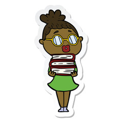 sticker of a cartoon librarian woman wearing spectacles