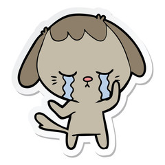 sticker of a cute puppy crying cartoon