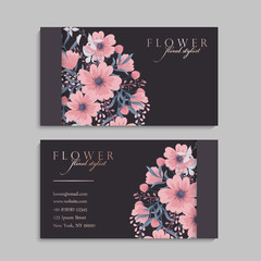 set of front and back of business card with flowers